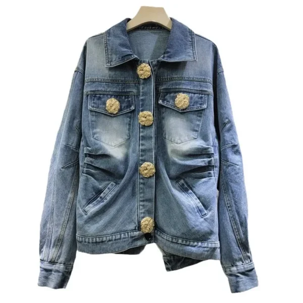 Solid Slimming Spliced Buttons Fashion Jackets for Women Lapel Long Sleeves Patchwork Folds High Street Coat Female New – Image 5