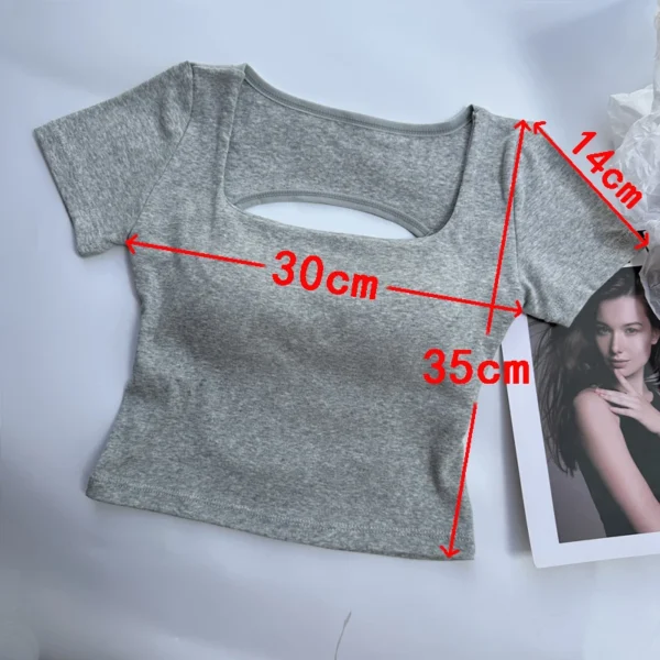 T-shirt Woman clothing Square Neckline tops Short Sleeve crop top with bras for women girls sexy street wear Backless top tees – Image 3