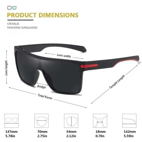 CRIXALIS Fashion Polarized Sunglasses For Men Square Oversized Anti Glare Driver Mirror Sun Glasses Women UV400 Goggles Male – Image 4
