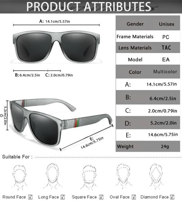 Classic Brand Men Square Polarized Fishing Sunglasses Outdoor Driving Cycling Running Goggles Vintage Large Frame UV400 – Image 20